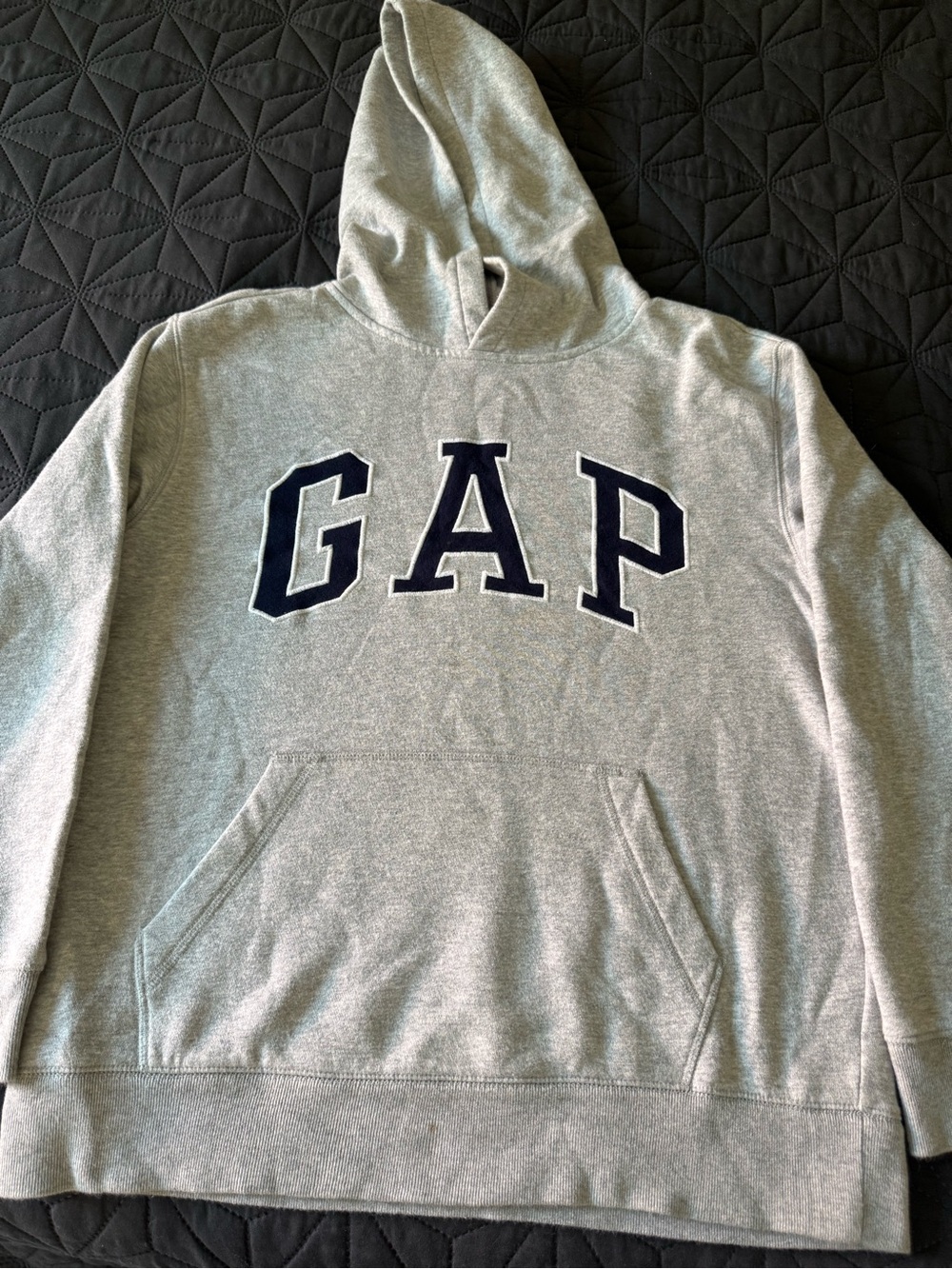 GAP Heather Gray Hoodie with Navy Lettering
